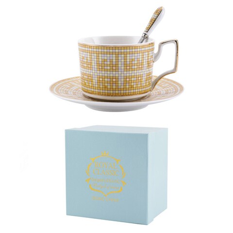 Ceramic Mugs Sets Gold Handle Porcelain Coffee Cups &amp; Saucers