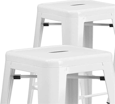 LANNY 75cm High Antique Metal Indoor-Outdoor Barstool High Chair D7 WHITE with Square Seat