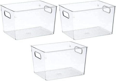 Clear Plastic Stackable Bins Extra Large, Food Storage Containers Box, Organizers for Kitchen, Pantry &amp; Bathroom (3 Pcs)
