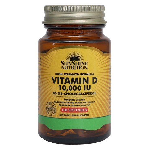 Sunshine Nutrition Vitamin D 10000 IU Softgel Dietary Supplement Pack of 100