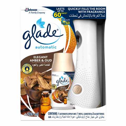 Glade Automatic Spray Holder and Elegant Amber and Oud Refill Starter Kit 269ml Refill