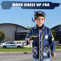 Kidwala police man costume dress up set, blue jacket &amp; blue hat police man officer outfit with realistic tool accessories walkie talkie,Cuffs &amp; gun worker tools educational costume for boys &amp; girls