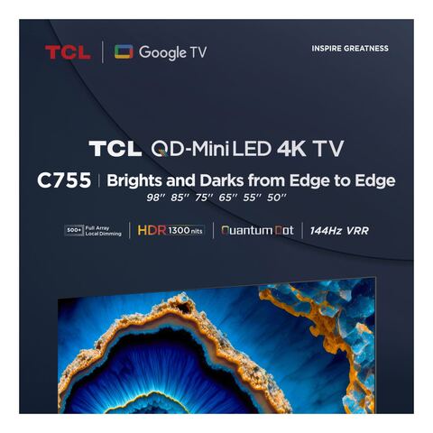 TCL C755 98-Inch QD-Mini 4K UHD Smart Google LED TV 98C755 Black