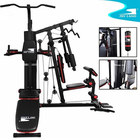 SKYLAND Multi-Function HOME GYM 3 STATION With Protection Cover for 72 Kg Stack Weight, Adjustable bench, Punching Bag, Power Stand-GM-8138