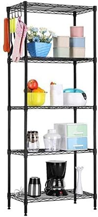 Tagu 5 Tier Adjustable Metal Storage Shelves, Taguii Kitchen Storage Shelf, Metal Storage Shelves Unit Perfect For Pantry Closet Kitchen Sundries Storage (150X55X30, Black)
