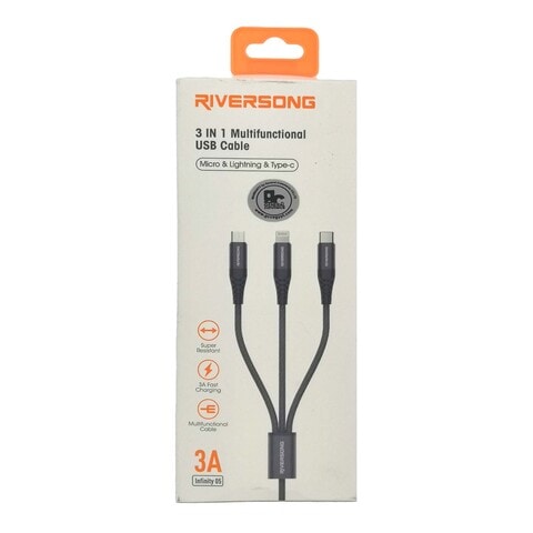 Riversong C58 3in1 USB Cable - 3 Amp - 1 Meter - Black