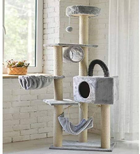 اشتري Generic Meetion Climbing Tower Stable With Sisal Scratching Post Condo Hammock Cat Scratcher Play Toy (Light Grey) في الامارات