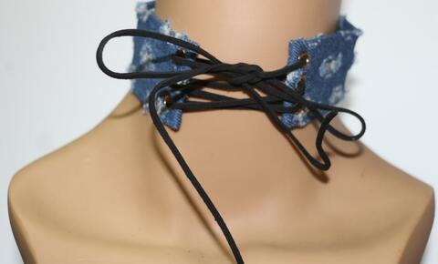 Lace up denim clearance choker