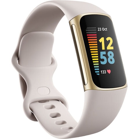 Fitbit Charge 5 Fitness &amp; Health Tracker (Lunar White / Soft Gold Stainless Steel)