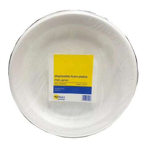 MyChoice Disposable Foam Plates White 25cm 50 PCS