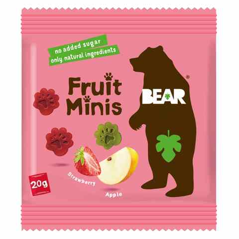 BEAR Fruit Rolls, Healthy Fruit Snack, Strawberry Flavour, 20 g (Pack of 12)