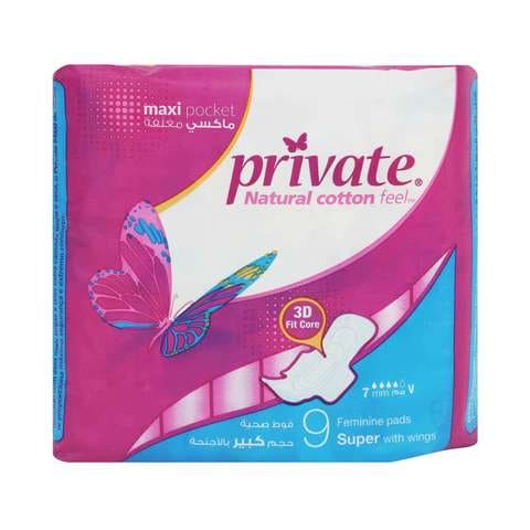 Private Maxi Pocket Super With Wings 9 Pads
