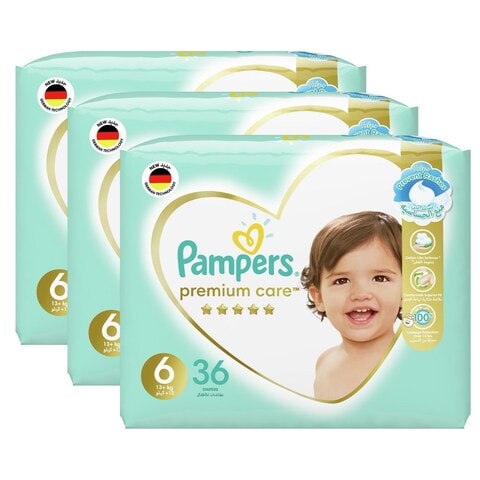 Pampers Premium Care Diapers Size 6 13+ kg The Softest Diaper and the Best Skin Protection 108 Count