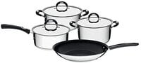 Tramontina 7 pieces Stainless Steel Cookware set with TRIPLE-PLY base and Nonstick on the Frying Pan Kitchen Cooking set Baquelite handles Duo Silicone