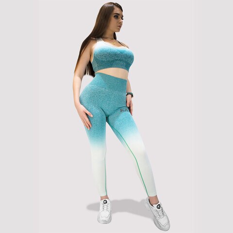 Buy Kidwala 2 Pieces Armour Set - High Waisted Seamless Leggings with  Sports half Sleeves Top Workout Gym Yoga Ombre color Outfit for Women (Large,  white & Teal) Online - Shop on Carrefour UAE