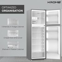 KROME 330L Double Door Top Mounted Refrigerator With Multi Air Flow System, No-Frost Cooling With Electronic Touch Temperature Control, Door Alarm, Big Twist Ice Maker, Silver - KR-RFF 330SM