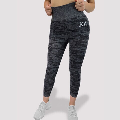 Kidwala Seamless Camo Leggings High Waisted Workout Gym Yoga Camouflage Pants for Women Medium Black Grey