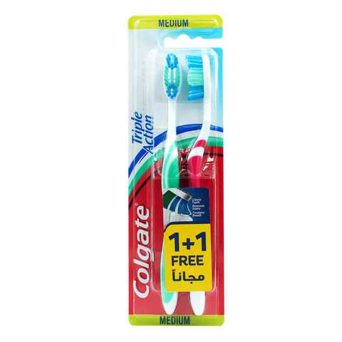 اشتري كولجيت فرشاة أسنان تربل اكشن مقاس وسط1 + 1 مجاناً في السعودية