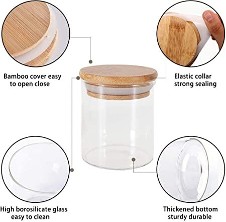 150ml Glass Jars with Bamboo Lids Silicon Ring Set of 10, Air Tight Kitchen Food Cereal Containers for Storage, Canister Set for Jam Pasta Spaghetti Tea Coffee Beans Cookie Snack Flour