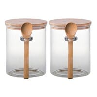 Blackstone Glass Storage Canister With Wood Lid And Wooden Spoon Set YK4126 2PCS