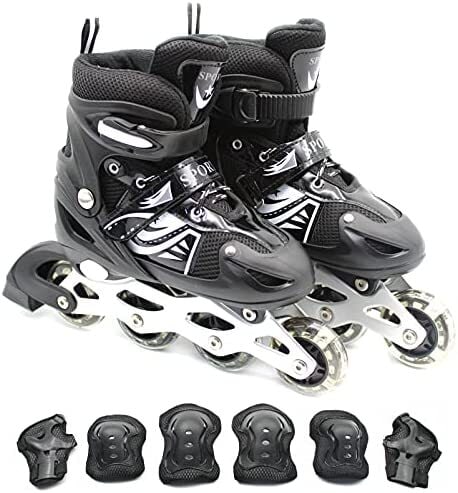 Buy EASY FUTURE Inline Skates Adjustable Size Roller Skates with Flashing  Wheels Children Skate Shoes Including Protective Gear Knee Elbow Wrist  Black Small (31-34) Online - Shop Health & Fitness on Carrefour UAE