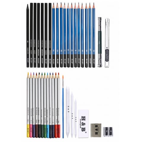 Generic-Sketching Pencils 40pcs/set Professional Drawing Kit Natural Wood Pencil Art Supplies Sketch Painting Tools with Carrying Bag