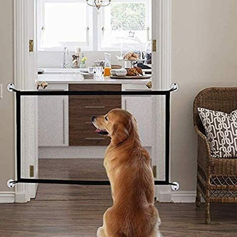 اشتري Althiqah Mesh Dog Gate,Magic Gate For Dogs,Baby-Pet Safety Gate,Portable Folding Safe Guard Install Anywhere Keep Your Baby And Pets Away في الامارات