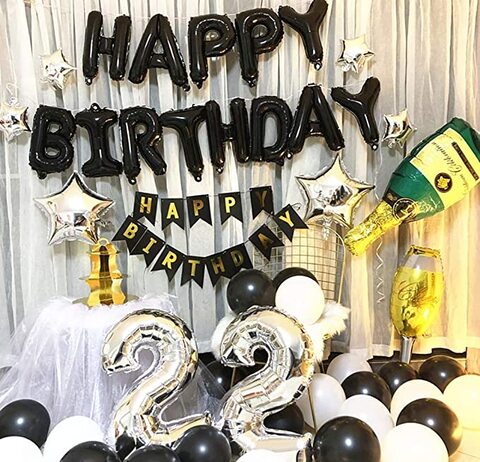 Black Happy Birthday Balloons Banner, 16 Inch Mylar Foil Letters Birthday Sign for Girls Boys Kids &amp; Adults Birthday Decorations and Party Supplies