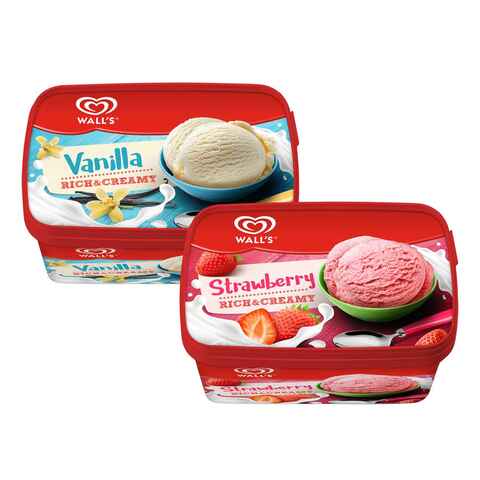 Buy Kwality Walls Rice And Creamy Tubs Vanilla Ice Cream 1L With Strawberry Ice Cream 1L in UAE