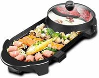 Electric BBQ Grill &amp; Hot Pot 2 In 1, Smokeless Non-Stick, Shabu Hot Pot Electric Barbecue Oven For Party Family Gathering