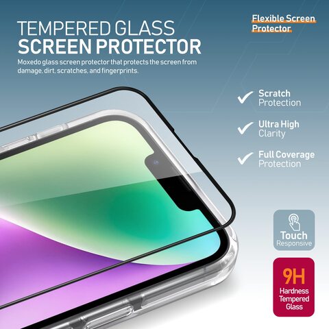 Moxedo 3 in 1 Protection Pack, Tempered Glass Screen Protector, Magnetic Clear Case and Camera Lens Protector Compatible For iPhone 14 Plus