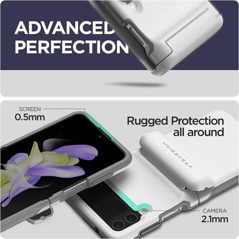 VRS Design Terra Guard Modern GO, Hinge Protection, Designed For Samsung Galaxy Z Flip 4 Case Cover Wallet With 2 Card Holder Slot - White