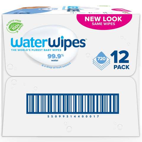 Water Wipes Purest Baby Wipes White 60 Wipes Pack of 12