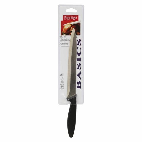Prestige Basics Carver And Slicer Knife With Plastic Handle Silver And Black 20cm