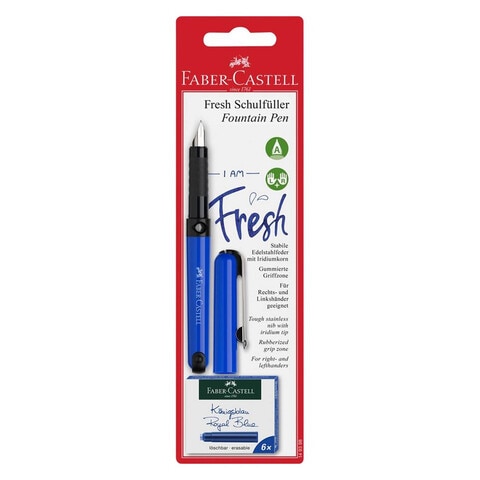 Faber-Castell Fresh Fountain Pen Black with Ink Cartridges Royal Blue 6 PCS