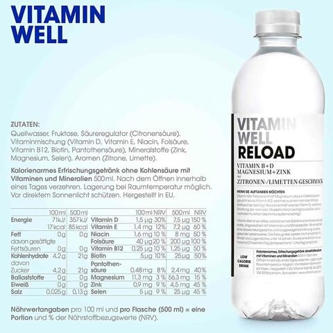 Vitamin Well Lemon And Lime Reload Drink 500ml