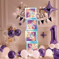 Baby Shower Boxes Party Decorations &ndash; 4Pcs Transparent Balloons Decor Baby Box Baby Blocks Decorations for Boy Girl Baby Shower 1st Birthday Party Gender Reveal Backdrop (Rainbow Silver)