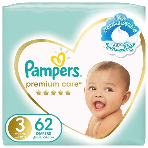 Pampers Premium Care Taped Baby Diapers Size 3 (6-10 kg) 62 Diapers