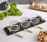 Atraux Glass Bowls With Forks And Wooden Tray Set, Divided Dried Fruit Container