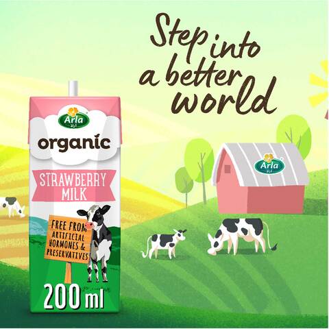 Arla Organic Strawberry Flavour Milk Long Life 200 Ml