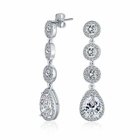 Bling Jewelry Bridal Halo Set Cubic, Cubic Zirconia Teardrop Chandelier Earrings