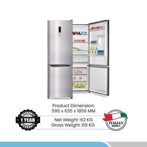 Bompani 380L Bottom Freezer Refrigerator With 1 Year Warranty - BBF380SS Silver