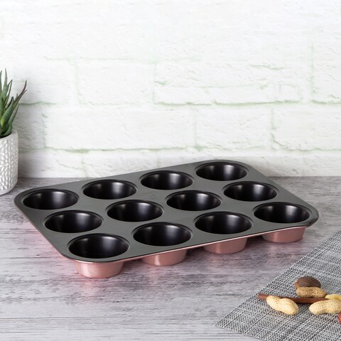 Berlinger Haus Carbon Steel 12 Pieces Muffin Pan, Pink, Hungary