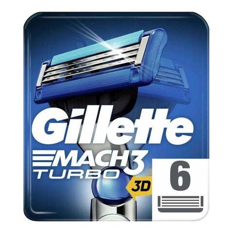 Gillette Mach 3 Turbo 3D Razor Cartridge Blue 6 PCS