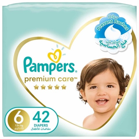 Buy Pampers Premium Care Diapers, Size 6, 13+ Kg, 42 Diapers in Saudi Arabia