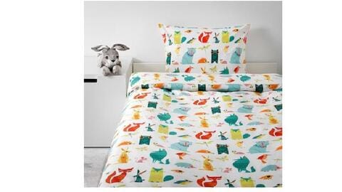 Duvet cover and pillowcase, animal/multicolour150x200/50x80 cm