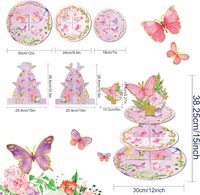 3 Tier Butterfly Flower Cupcake Stand Party Supplies Dessert Holder for Kids Spring Blossom Theme Girls Baby Shower Birthday Party Favors Decorations