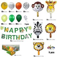 Happy Birthday Party Decoration Set for Boys Girl Jungle Safari Theme Happy Birthday Banner Palm Leaves Latex Animal Balloons Baby Shower Baby parties Events 71 Pcs