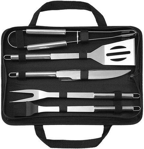 BBQ Tools BEONE Stainless Steel Grill Tools Set with Spatula Fork BBQ Tongs Brush Storage Bag for Camping Kitchen Barbecue Utensil 5PCS