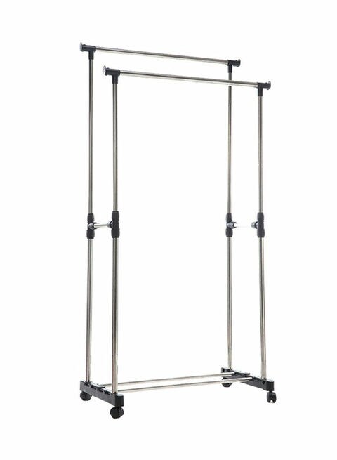 Buy Heavy Duty Double Pole Clothes Rack Silver/Black Medium in UAE